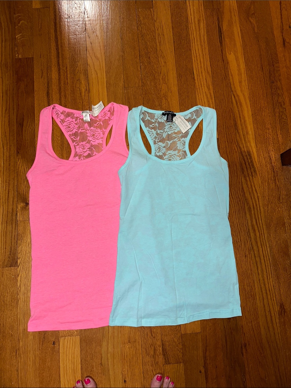 NWT Bozzolo Bright Pink and turquoise Lace Tank Tops